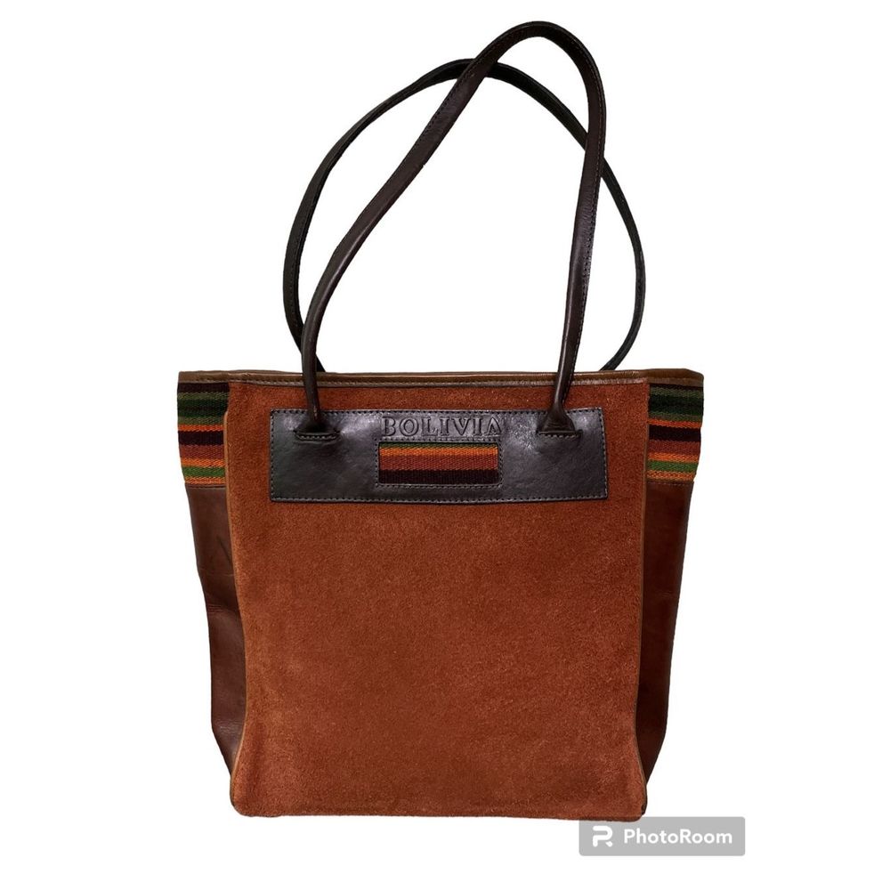 Bolivia Leather Suede Tote Bag Purse Brown